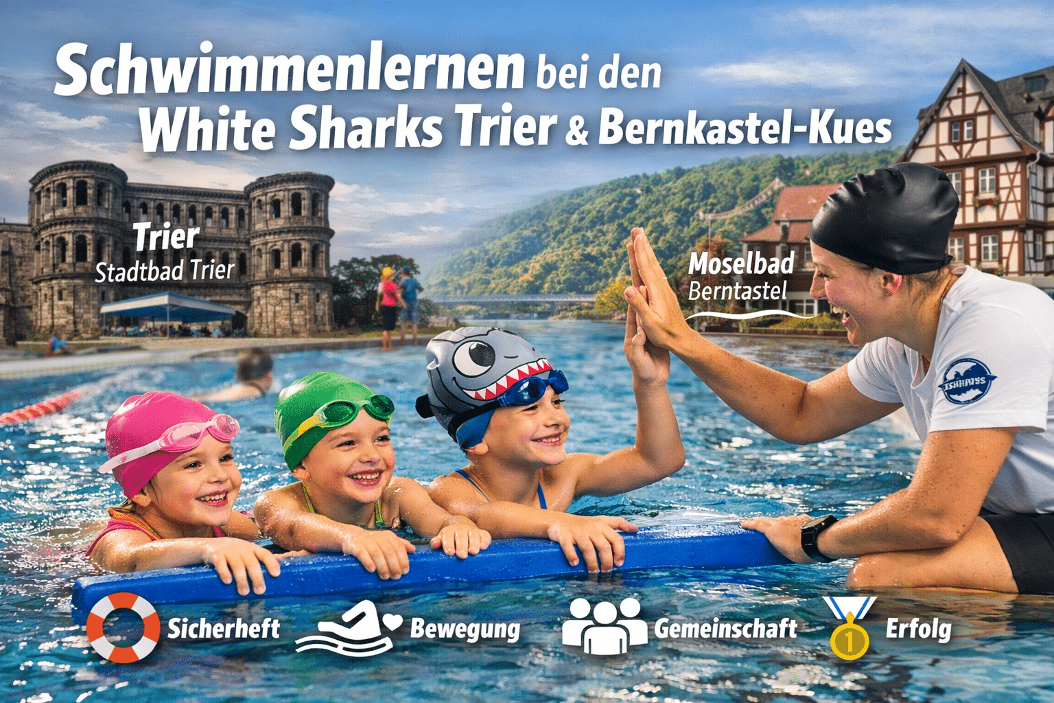 Schwimmen lernen White Sharks Trier und Bernkastel-Kues – Kinder im Schwimmtraining beim Schwimmverein