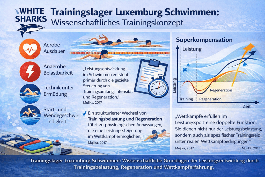 1 Woche Trainingslager Luxemburg Schwimmen und 3 intensive Wettkampfwochen: White Sharks überzeugen international