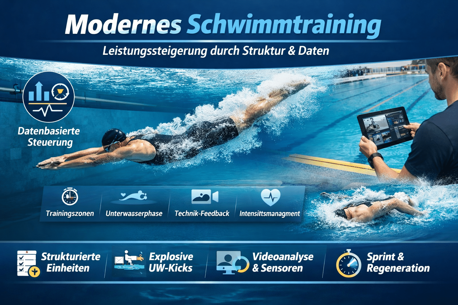 Schwimmtraining Equipment: Pull Buoy, Paddles und Kurzflossen im Einsatz