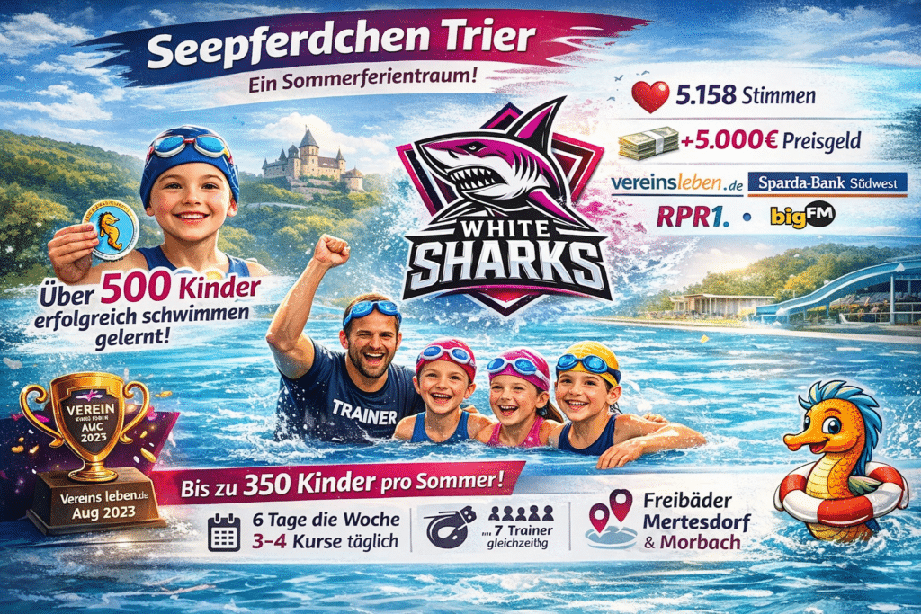 Seepferdchen Trier 2026: Kinder beim Ferienschwimmkurs der White Sharks
