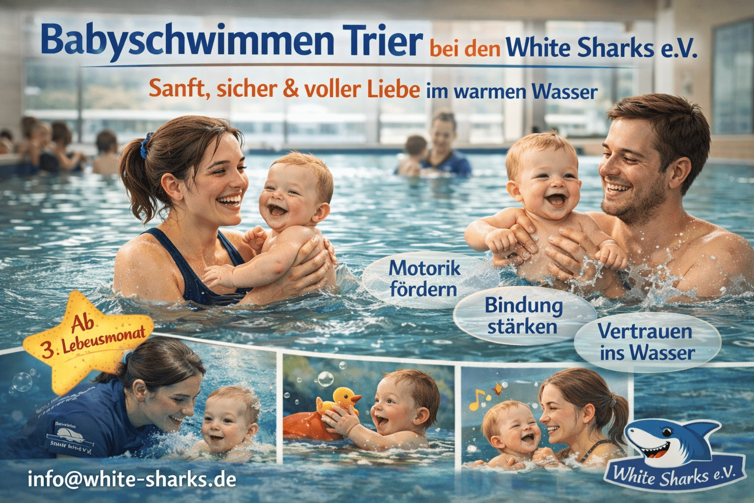 Babyschwimmen Trier – White Sharks e.V. Mutter mit Baby im warmen Wasser