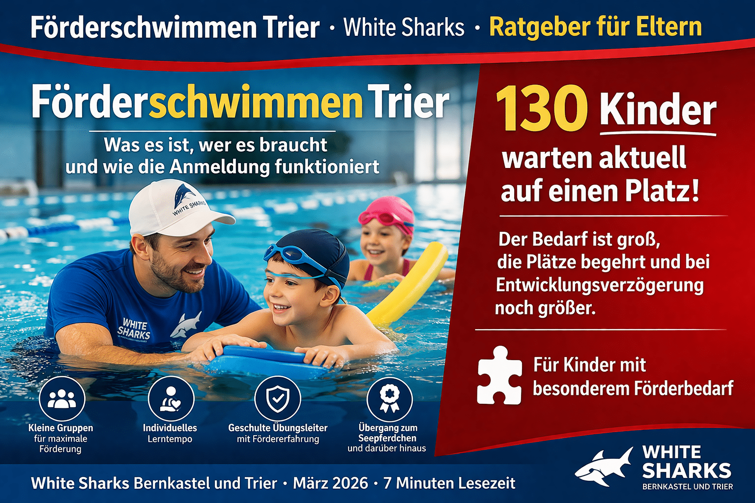Förderschwimmen Trier – Kind beim Schwimmenlernen mit White Sharks Übungsleiter
