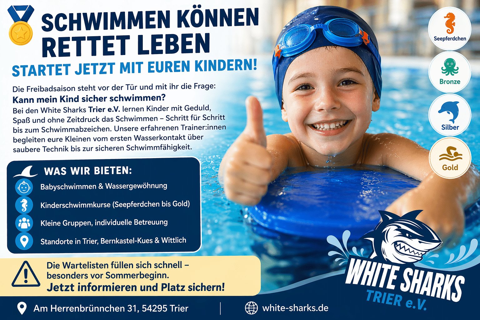 Nordbad Trier 2026 White Sharks Wasserzeiten