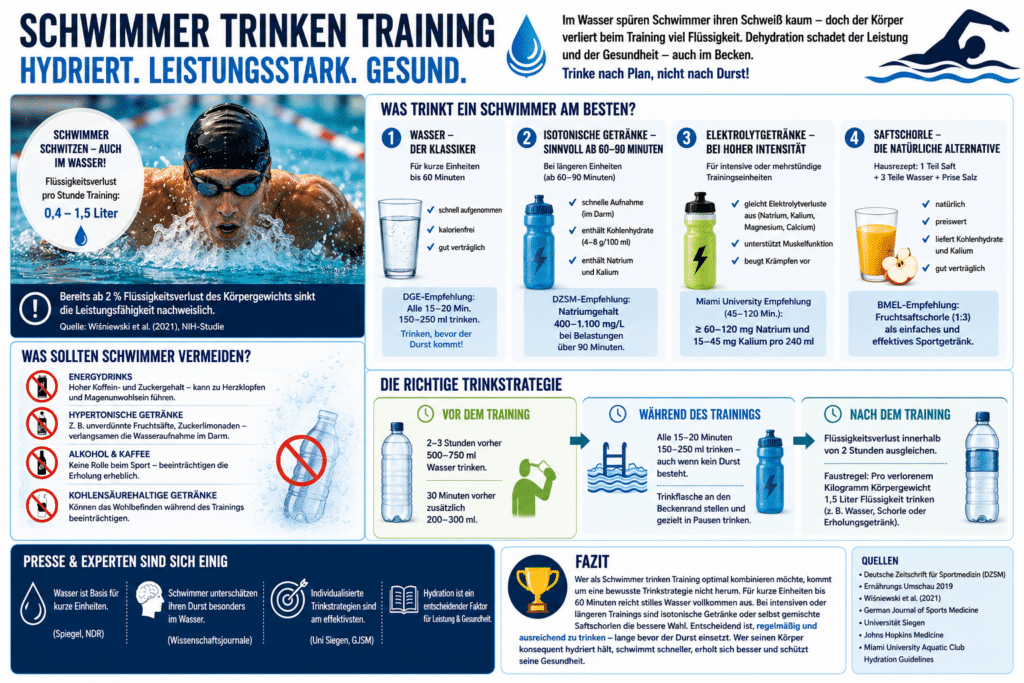 Schwimmen bei Hitze: Schwimmerin trinkt Wasser während des Trainings