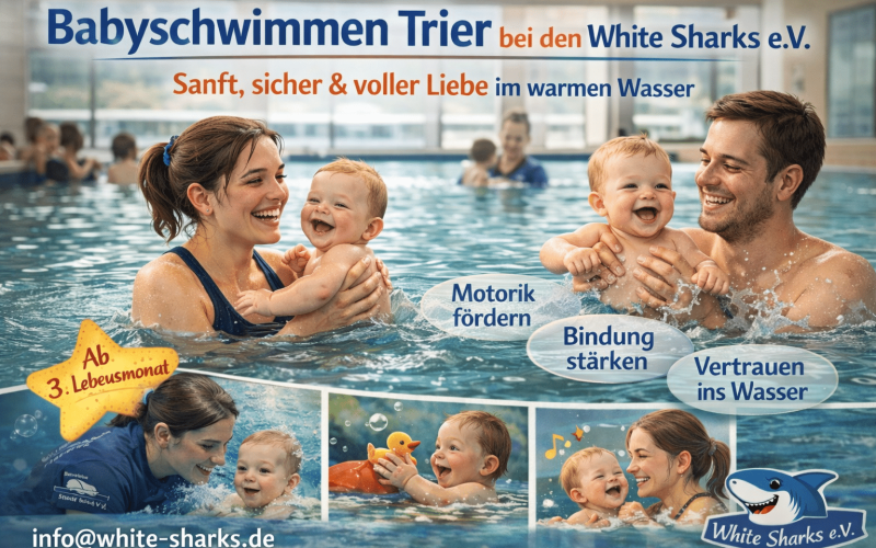 Babyschwimmen Trier – White Sharks e.V. Mutter mit Baby im warmen Wasser